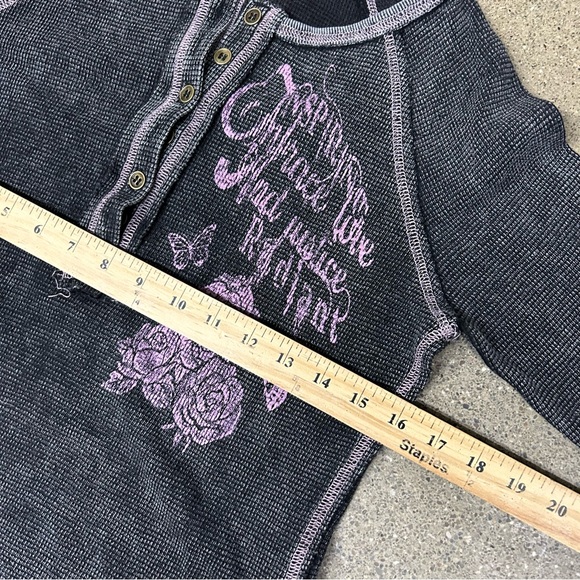 Y2K Shirt Womens Medium Gray Grunge Mallgoth Cyber Emo Thermal Long Sleeve Punk - Picture 4 of 7